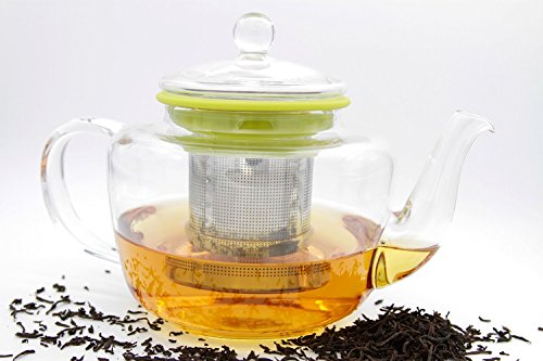 Prolific Glass Tea Kettle, 28oz (800ml) Stovetop Safe Teapot with Removable Stainless Steel Infuser, Heat Resistant.