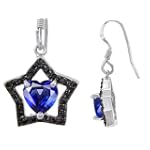 1.50 cttw 925 Sterling Silver 14K White Gold Plated Heart Shaped Created Sapphire Black Star Hanging Hook Earrings