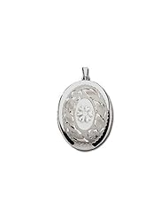 14K White Gold Cremation and Hair Locket w/ Diamond Center 3/4 inch x 1 inch in Solid 14K White Gold