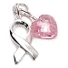 Sterling Silver Breast Cancer Awareness Ribbon And Pink CZ Heart Briolette Charm