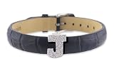 41gdCJndp L. SL160  Diamond Clip On letter Initial J with Black Leather Bracelet