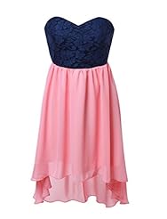 Strapless Lace High-Low-Hem Chiffon Bridesmaid Dress/Prom Dress/Wedding Party Dress 