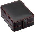 Rapport C414 Voyager Three Watch and Cufflinks Box in Black Leather  with Red Interior