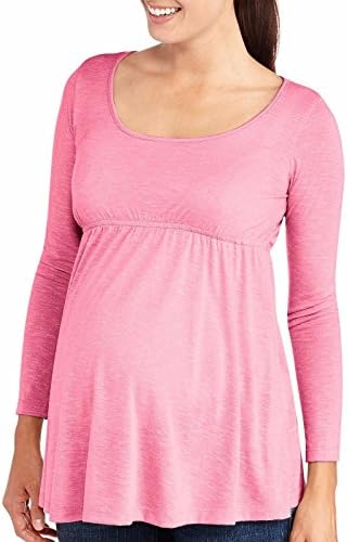 Planet Motherhood Maternity Long Sleeve Babydoll Top, Medium, Pink Heather