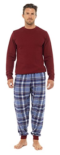 Men's Brushed Flannel Cuffed Checked Pajama Bottoms and Jersey Top