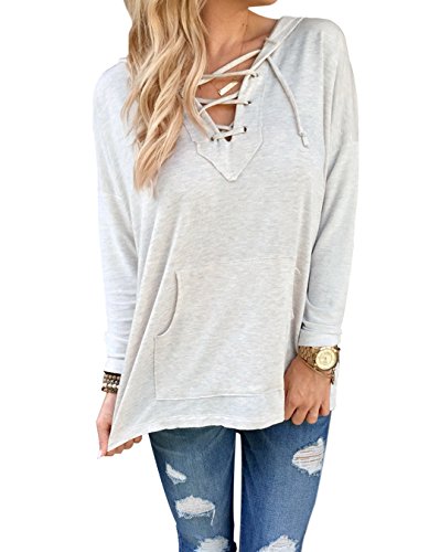 HITREE Women V-neck Long Sleeve Shawl Collar Thin Hooded Hoodie Sweater