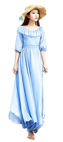 シフォンドレス マキシ丈 ワンピース チュニック レディースファッション カジュアル 大きいサイズ シンプル 無地 七分袖 ラウンドネック 美脚 スリム 春夏物 AT1648