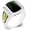 Two Tone 14k Gold and White Gold Rhodium Bonded Cable Style Men's Ring featuring Flushed Onyx Center Stone with Pave CZ trim in Goldtone and Silvertone - Size: 9-14