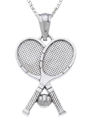 Solid 0.925 Sterling Silver Tennis Rackets Charm Pendant Necklace