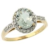 10k Gold ( 8x6 mm ) Halo Engagement Green Amethyst Ring w/ 0.096 Carat Brilliant Cut Diamonds & 1.17 Carats Oval Cut Stone, 3/8 in. (10mm) wide, size 9.5