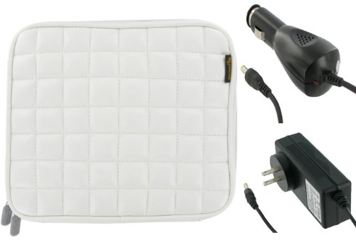 ASUS Eee PC 1000HA 10-Inch Netbook Laptop Sleeve Slipcase with 12v DC Car and AC Wall Adapter Charger (Memory Foam with Faux Leather - White)