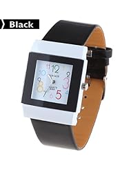 WOMAGE Lovely Womans Quartz Watch Wristwatch Timepiece with Synthetic Leather Strap - Black