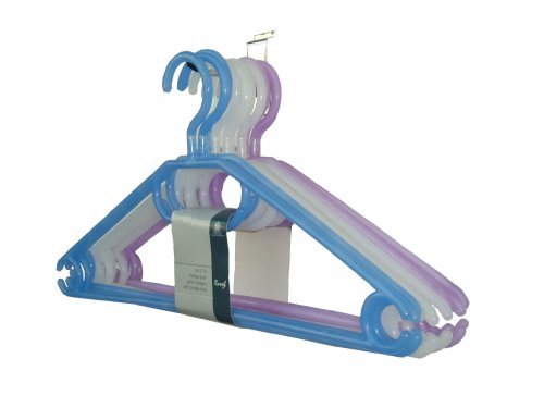 PLASTIC HANGERS TURNABLE HOOK 3 X LILAC 4 X WHITE 3 X BLUE - SET OF 10 41CM