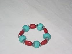 Special Gift- Bracelet with Red,Turquoise Stone with Silver Beads
