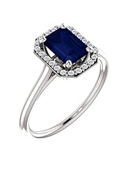 Platinum 7.00x5.00mm Emerald Cut Chatham Created Sapphire and Diamond Halo-Style Ring -- LIFETIME WARRANTY