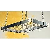 Rogar Black Rectangular Pot Rack with Brass Accessories 30-in.