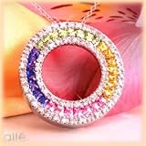 14K Rainbow Sapphire & Diamond Circle Pendant