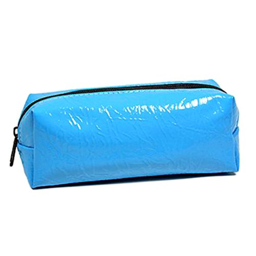 Sky Blue Patent Leather Oblong Cosmetic Makeup Case