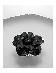 Black Flower Leather Ring In White Base