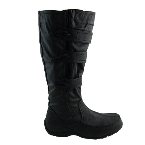 Ladies Wedge Faux Leather Womens Biker Boots Wide 3-8