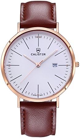 Bauhaus Swiss Movement Watch with Sapphire Crystal & Brown Italian Leather Strap, BAU001, By Calister