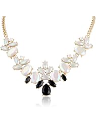 Faceted Black and Opal Stone Statement Necklace, 16.5"