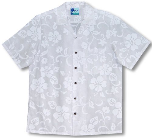 Classic Hibiscus Boys Hawaiian Aloha Cotton Shirt in Wedding White