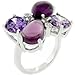 White Gold Silver CZ Amethyst Floral Cocktail Ring title=