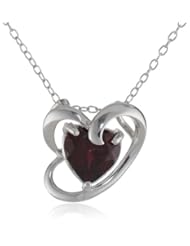 Sterling Silver Genuine Garnet Heart Pendant Necklace, 18"