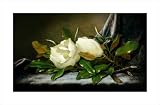 Giant Magnolias on a Light Blue Velvet Cloth by Martin Johnson Heade,24.5 in. x 16.1 in.