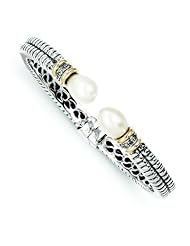 Sterling Silver w14k Gold 11.5mm FW Cultured Pearl 1/10ct. Dia. Cuff Bracelet - Antique Boutique - Vintage Style - Jewelry