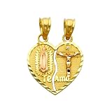 14K Yellow and Rose 2 Two Tone Gold Small Religious Guadlupe Juses Broken Heart Charm Pendant