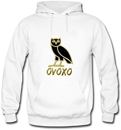 SHSUE Men's Ovoxo Printed Cotton Hooded Sweatshirt Medium White