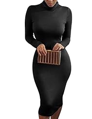 Cotton Long Sleeves Turtleneck Sheath Knee Length Bodycon Dress/Party Dress/Midi Dress 