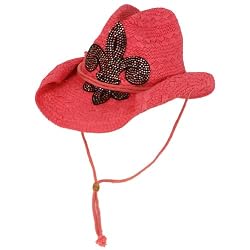 Cowboy Cowgirl Fleur De Lis Crystals Fedora Hat Fuschia Pink