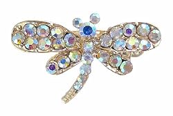 Hair Clip - H8 - Crystal Dragonfly - Med Size (1-5/8"x 1") - Alligator Clip Style ~ Clear AB Iridescent on Goldtone Metal