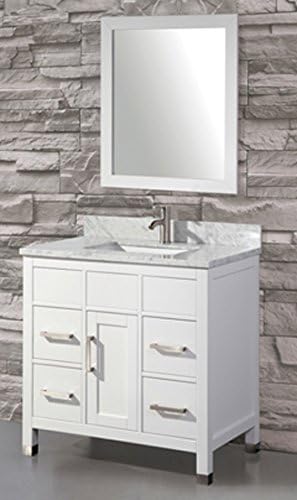 MTD Bath NY-36 New York Single Sink Modern Bathroom Vanity with Mirror, 36" W, White