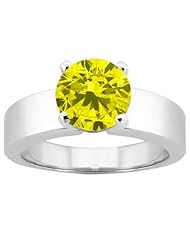 1.10 Ct Round Canary SI1/SI2 Diamond 18K White Gold Ring