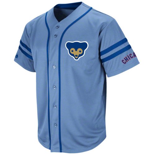 MLB Chicago Cubs 1968-69 Cooperstown Adult Short Sleeve Synthetic Button Front Jersey (Coastal Blue/Deep Royal, Small)