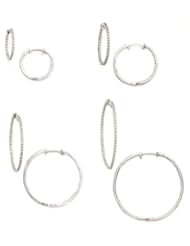 14k White Gold Round CZ Huggie Earrings 20 26 36 42 MM