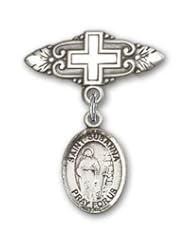 Sterling Silver Baby Badge with St. Susanna Charm and Badge Pin with Cross
