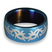 Cobalt Blue Thorny Tribal Steel Mens Ring