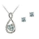 Sterling Silver Blue Topaz & Diamond Accent Swirl Heart Necklace and Earrings Set