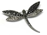 Black Deco Dragonfly Brooch Pin Crystal Jewelry