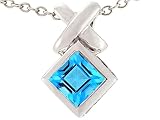 1.35 cttw Genuine Square Blue Topaz Pendant - 14kt White Gold LIFETIME WARRANTY