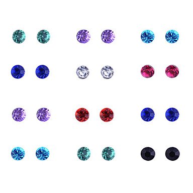 Lureme 12 pairs per Set Shining Diamond Stud Earrings (Multicolor)
