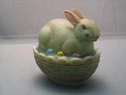 Jadeite Green Milk Glass Hand Painted Rabbit on Basket Artist Signed