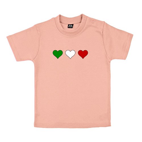 Baby – Kleinkinder T-Shirt – Italia 3 Herzen klein in Grün-Weiß-Rot – Textil pink / Motiv farbig Gr. 6-12 Monate