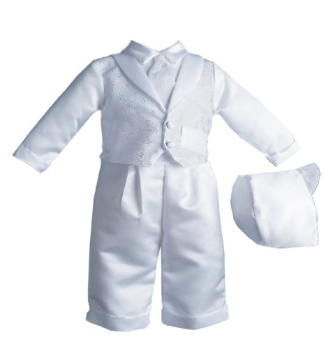 Lauren Madison Baby boy Christening Baptism Special occasion Infant Cross Dobby Vest Set With Pleated Satin Long Pants