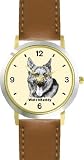 German Shepherd - Adult (SC) Dog - WATCHBUDDY&reg; DESIGNER DELUXE TWO-TONE THEME WATCH - Arabic Numbers-SAND & SOIL STYLE - Pale Yellow Dial with Brown Leather Strap-Women's Size-Small
